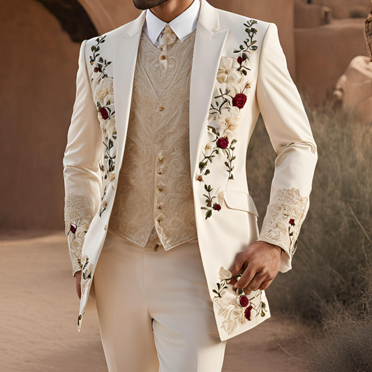 Men 2pc Ivory Embroidery Suit (NS-39) Bespoke Point