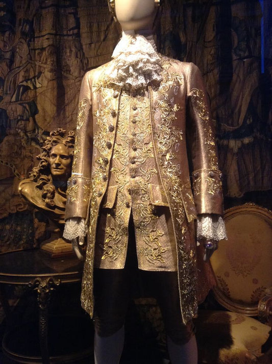 Men 3pc French Rococo Fashion 18th Century Suit Costume Hand Embroidery Free Lace Jabots & Cuff (HS-134) Bespoke Point