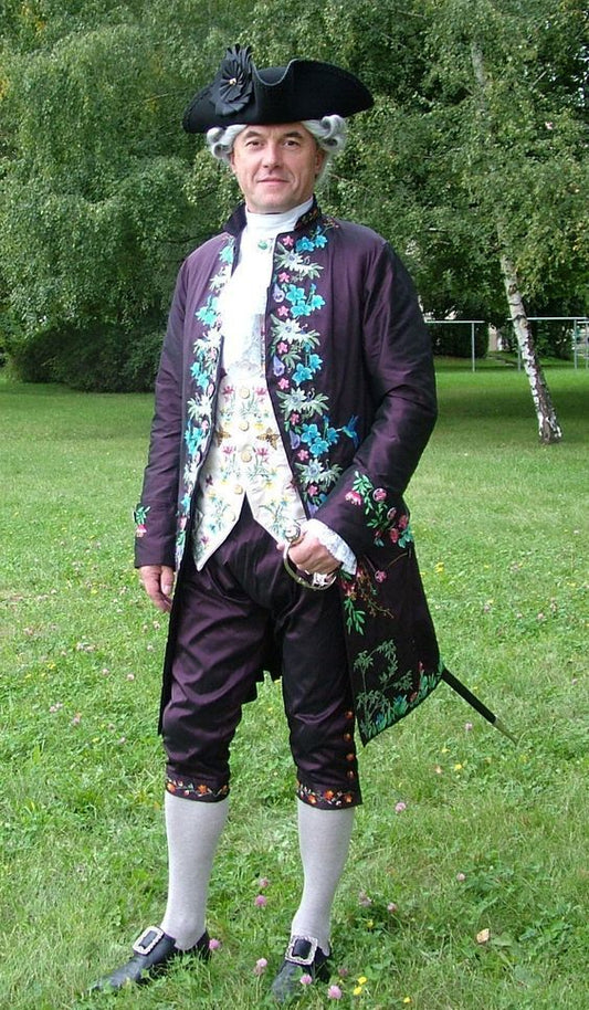 Men 3pc French Rococo Fashion 18th Century Suit Costume Hand Embroidery Free Lace Jabots & Cuff (HS-201) Bespoke Point