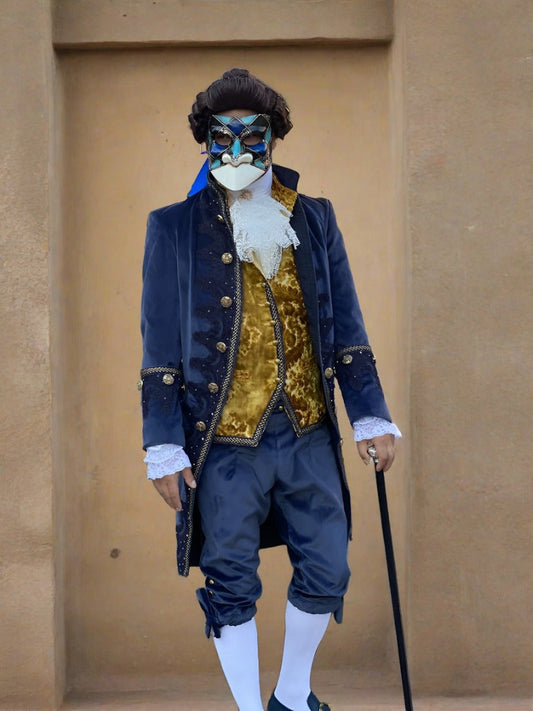 Men 3pc French Rococo Fashion 18th Century Suit Costume Hand Embroidery Free Lace Jabots & Cuff (HS-48) Bespoke Point