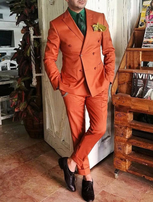 Men 2pc Orange Cotton Suit (MS-18) Bespoke Point