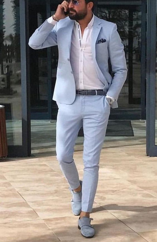 Men 2pc Blue Linen Suit (MS-03) Bespoke Point