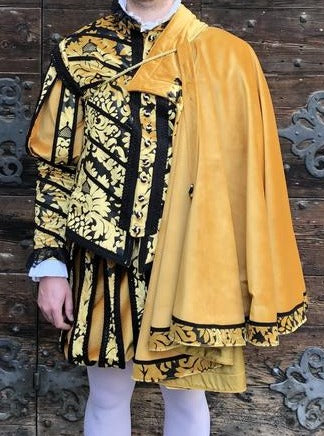Men 3pc French Rococo Fashion 18th Century Suit Costume Hand Embroidery With Cape Free Lace Jabots & Cuff (HS-30) Bespoke Point