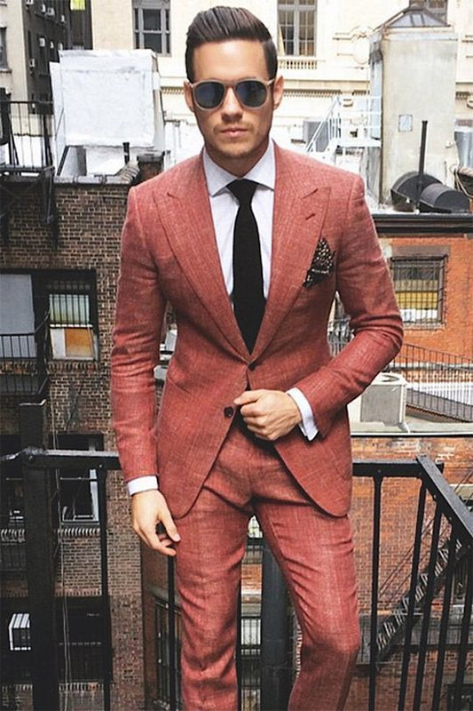 Men 2pc Orange Linen Suit (MS-04) Bespoke Point