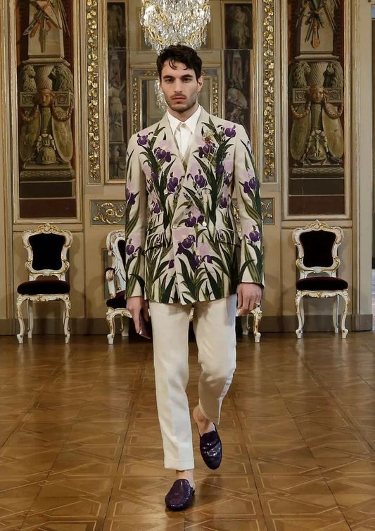 Men 3pc French Rococo Fashion 18th Century Suit Costume Hand Embroidery Free Lace Jabots & Cuff(HS-250) Bespoke Point