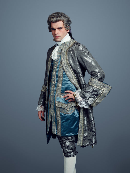 Men 3pc French Rococo Fashion 18th Century Suit Costume Hand Embroidery Free Lace Jabots & Cuff (HS-231) Bespoke Point