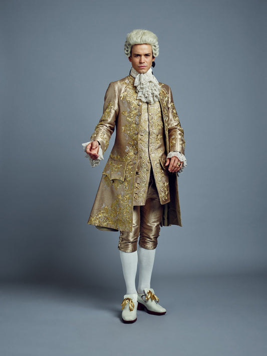 Men 3pc French Rococo Fashion 18th Century Suit Costume Hand Embroidery Free Lace Jabots & Cuff (HS-235) Bespoke Point