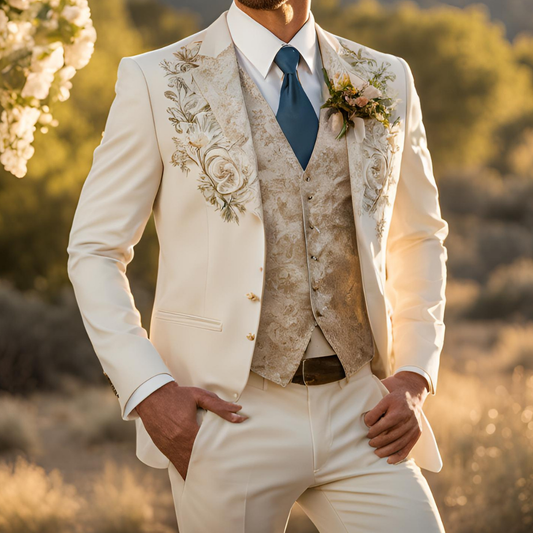 Men 2pc Ivory Embroidery Suit (NS-65) Bespoke Point