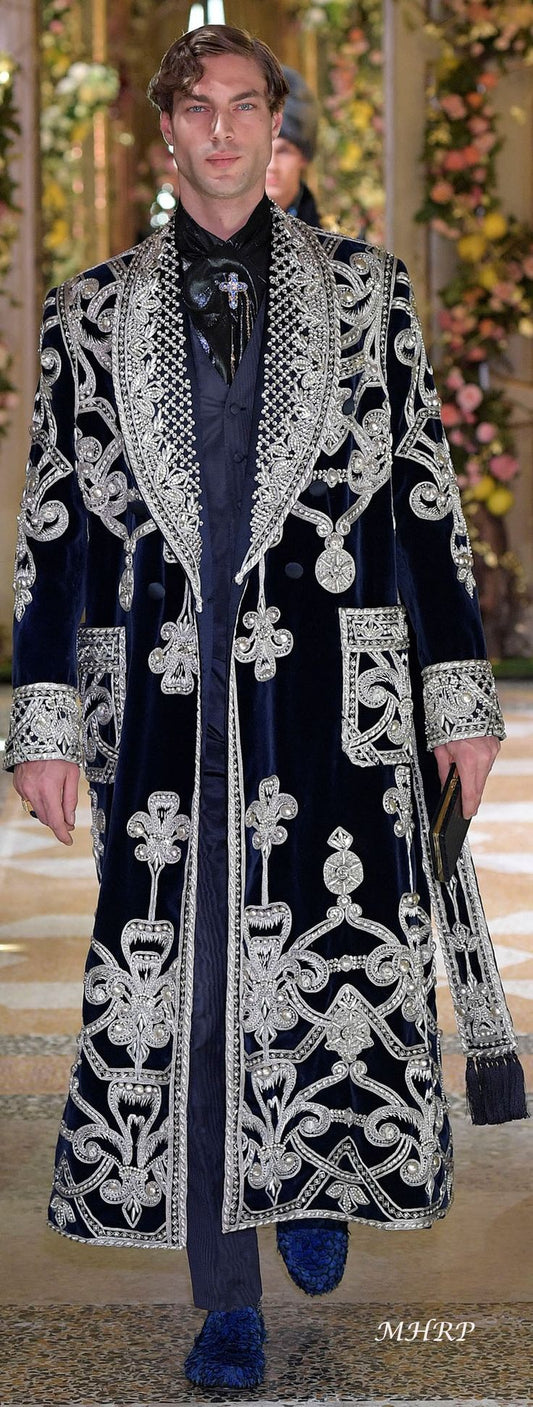 Men 3pc French Rococo Fashion 18th Century Suit Costume Hand Embroidery Free Lace Jabots & Cuff (HS-208) Bespoke Point