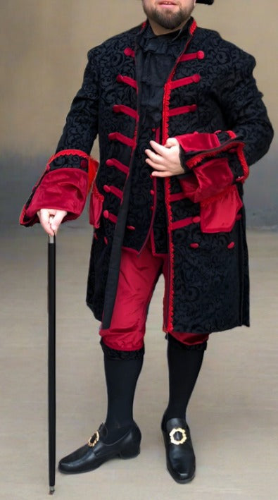 Men 3pc French Rococo Fashion 18th Century Suit Costume Hand Embroidery Free Lace Jabots & Cuff (HS-47) Bespoke Point
