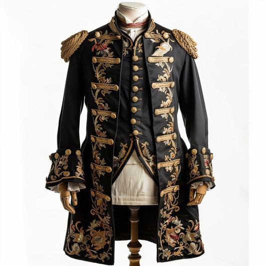Men 3pc French Rococo Fashion 18th Century Suit Costume Hand Embroidery Free Lace Jabots & Cuff (HS-209) Bespoke Point