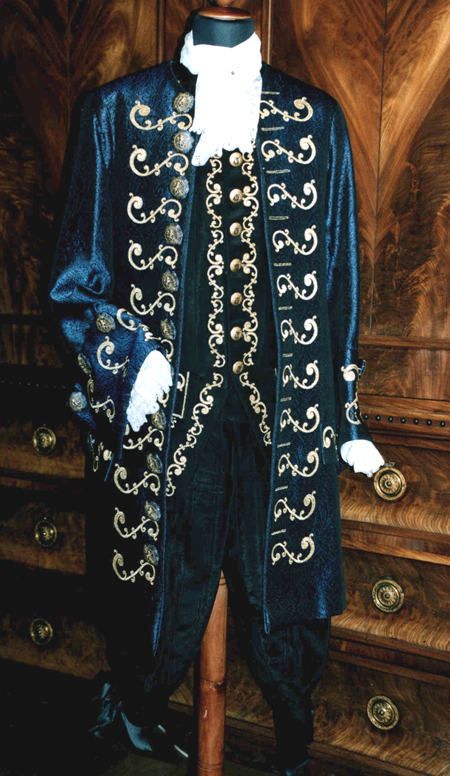 Men 3pc Blue Velvet French Rococo Fashion 18th Century Suit Costume Free Lace Jabots & Cuff (HS-11) Bespoke Point