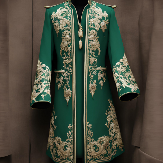 Men 3pc French Rococo Fashion 18th Century Suit Costume Hand Embroidery Free Lace Jabots & Cuff (HS-52) Bespoke Point