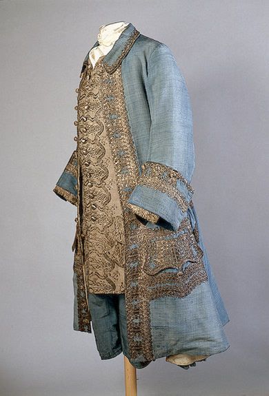 Men 3pc Sky Blue Cotton French Rococo Fashion 18th Century Suit Costume Free Lace Jabots & Cuff (HS-09) Bespoke Point