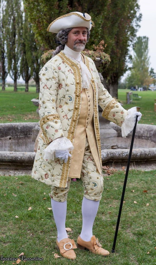 Men 3pc French Rococo Fashion 18th Century Suit Costume Hand Embroidery Free Lace Jabots & Cuff (HS-210) Bespoke Point