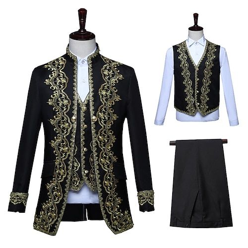Men 3pc French Rococo Fashion 18th Century Suit Costume Hand Embroidery Free Lace Jabots & Cuff (HS-213) Bespoke Point
