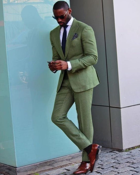 Men 2pc Green Cotton Suit (MS-14) Bespoke Point