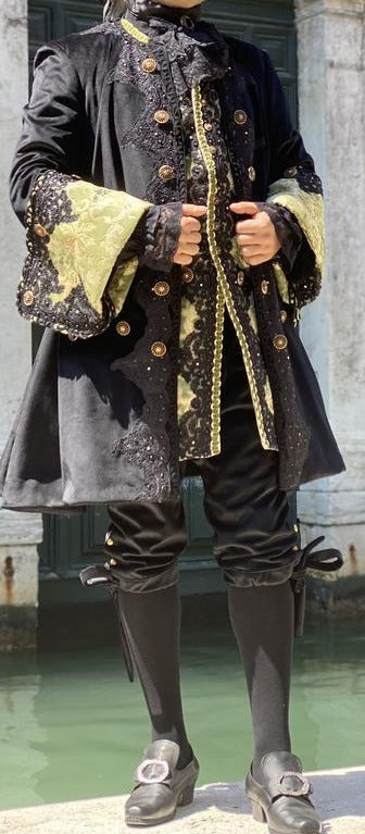 Men 3pc French Rococo Fashion 18th Century Suit Costume Hand Embroidery Free Lace Jabots & Cuff (HS-37) Bespoke Point