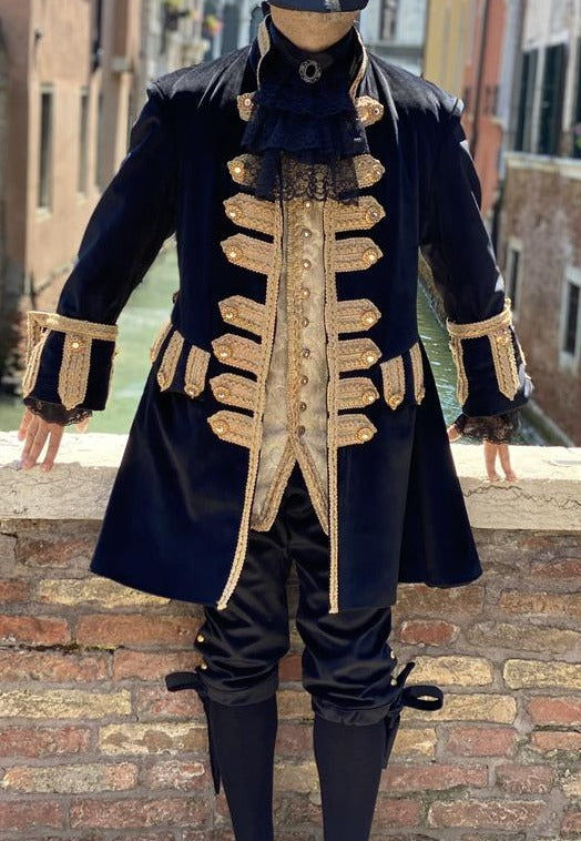 Men 3pc French Rococo Fashion 18th Century Suit Costume Hand Embroidery Free Lace Jabots & Cuff (HS-38) Bespoke Point