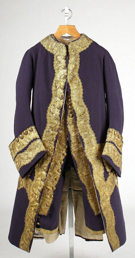 Men 3pc French Rococo Fashion 18th Century Suit Costume Hand Embroidery Free Lace Jabots & Cuff (HS-40) Bespoke Point
