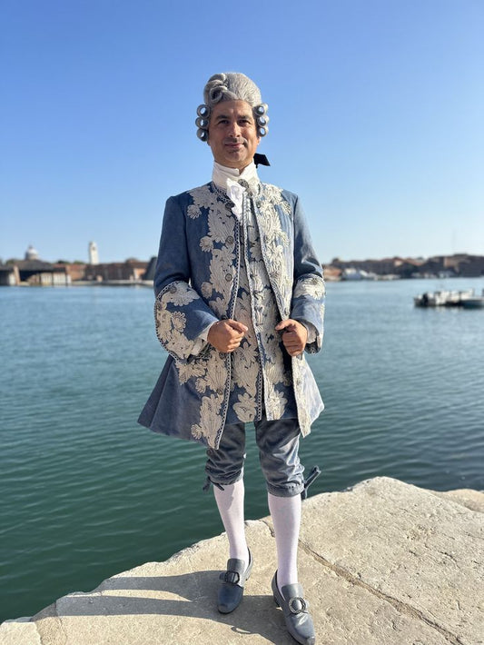 Men 3pc French Rococo Fashion 18th Century Suit Costume Hand Embroidery Free Lace Jabots & Cuff (HS-215) Bespoke Point