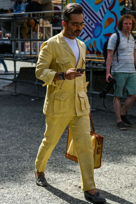 Men 2pc Yellow Linen Suit (MS-13) Bespoke Point