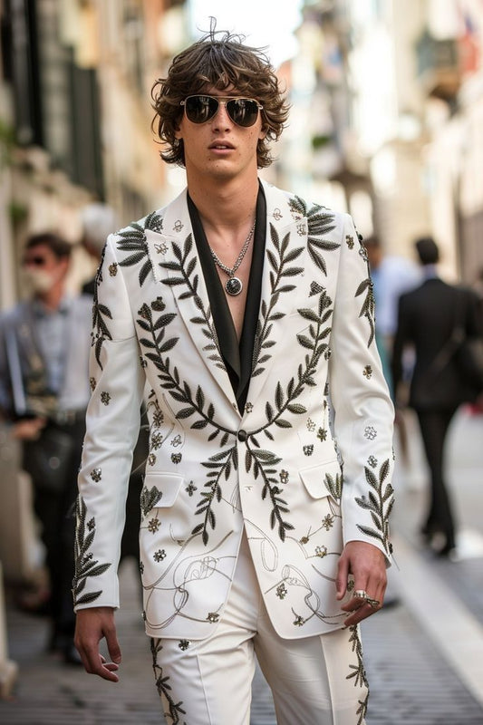 Men 3pc French Rococo Fashion 18th Century Suit Costume Hand Embroidery Free Lace Jabots & Cuff(HS-255) (Copy) Bespoke Point