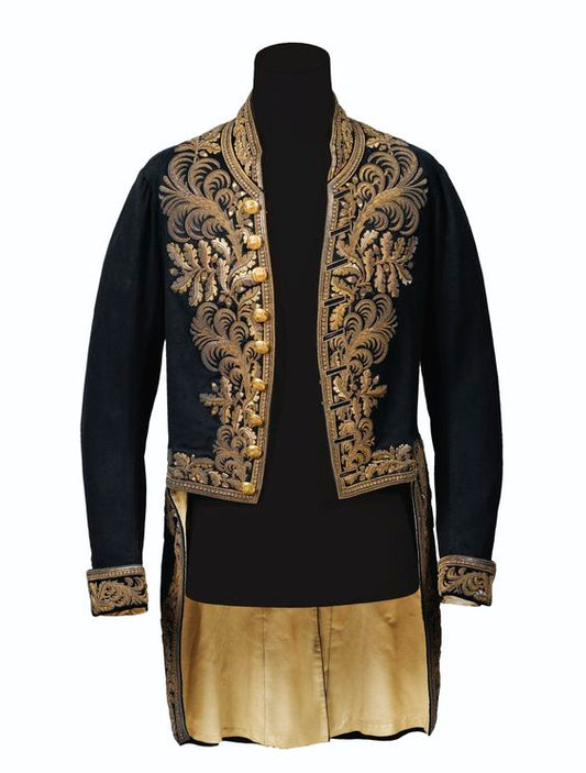 Men 3pc French Rococo Fashion 18th Century Suit Costume Hand Embroidery Free Lace Jabots & Cuff (HS-41) Bespoke Point