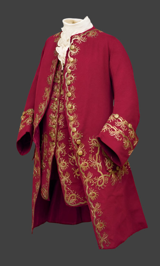 Men 3pc French Rococo Fashion 18th Century Suit Costume Hand Embroidery Free Lace Jabots & Cuff (HS-127) Bespoke Point