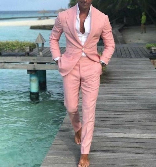 Men 2pc Pink Cotton Suit (MS-15) Bespoke Point