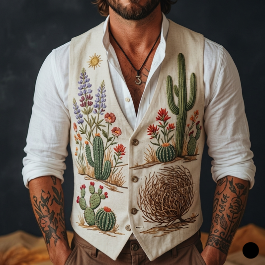 Men's Embroidered Linen Vest Boho Wedding (V-13) Bespoke Point