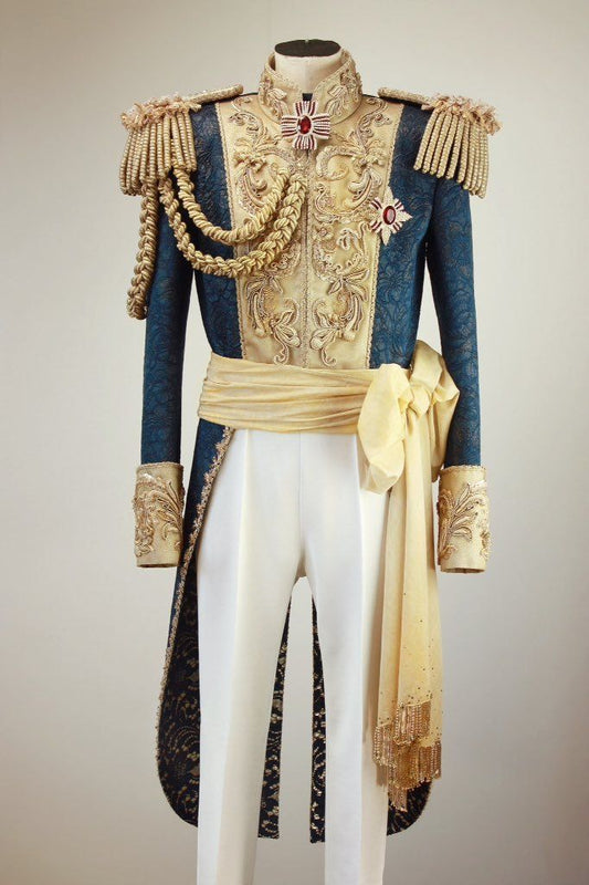 Men 3pc French Rococo Fashion 18th Century Suit Costume Hand Embroidery Free Lace Jabots & Cuff(HS-245) Bespoke Point