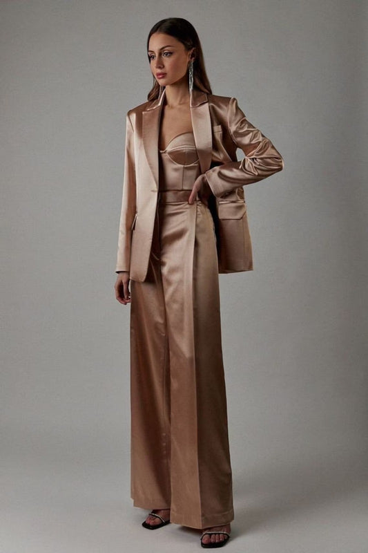 Women Satin 2pc Suit With High Waist Flared Pant (WS-11) Bespoke Point