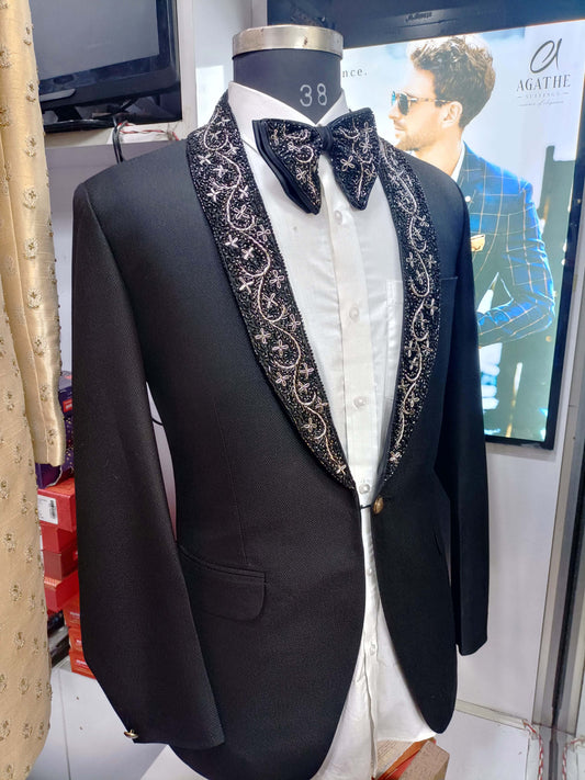 Men 2pc Embroidery Black Velvet Suit (BC-10) Bespoke Point