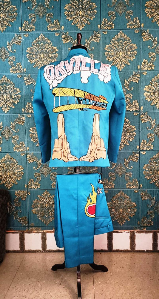Men 2pc Turquoise Embroidery Suit (BC-08) Bespoke Point