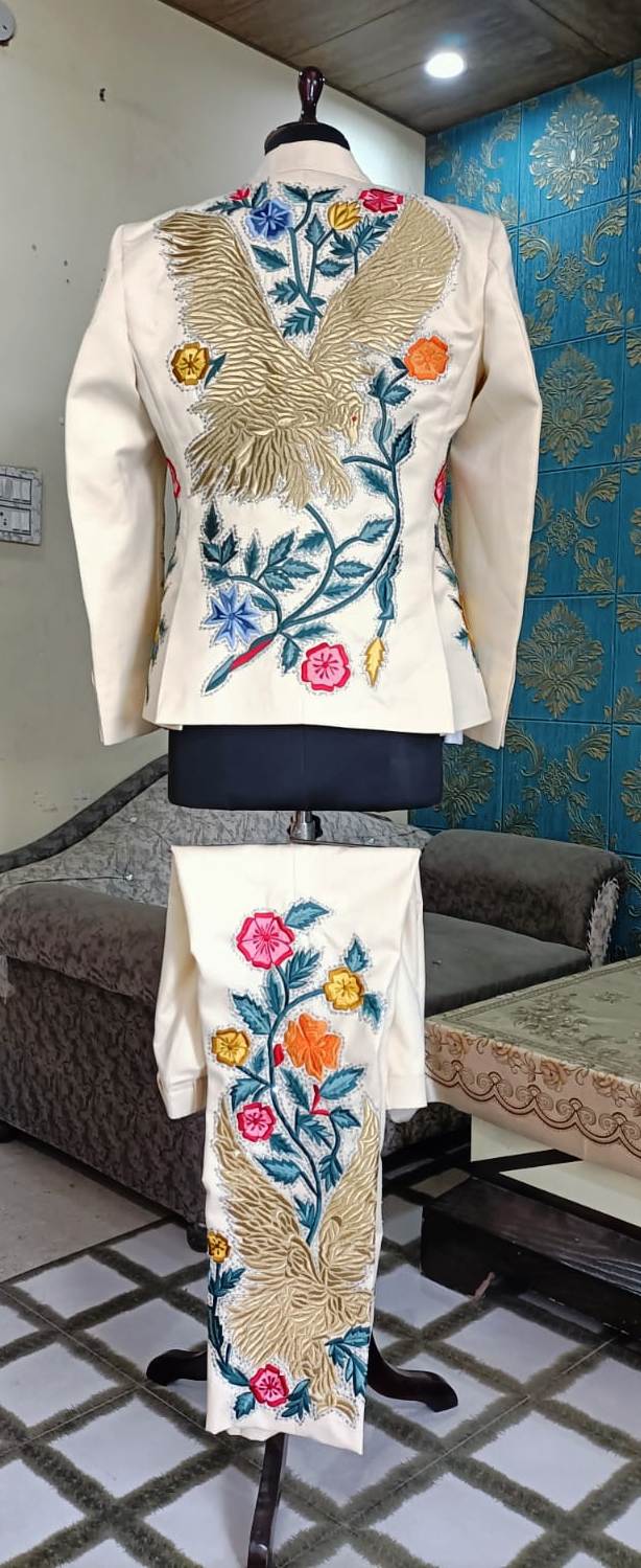 Men 2pc Ivory Embroidery Suit (NS-06) Bespoke Point