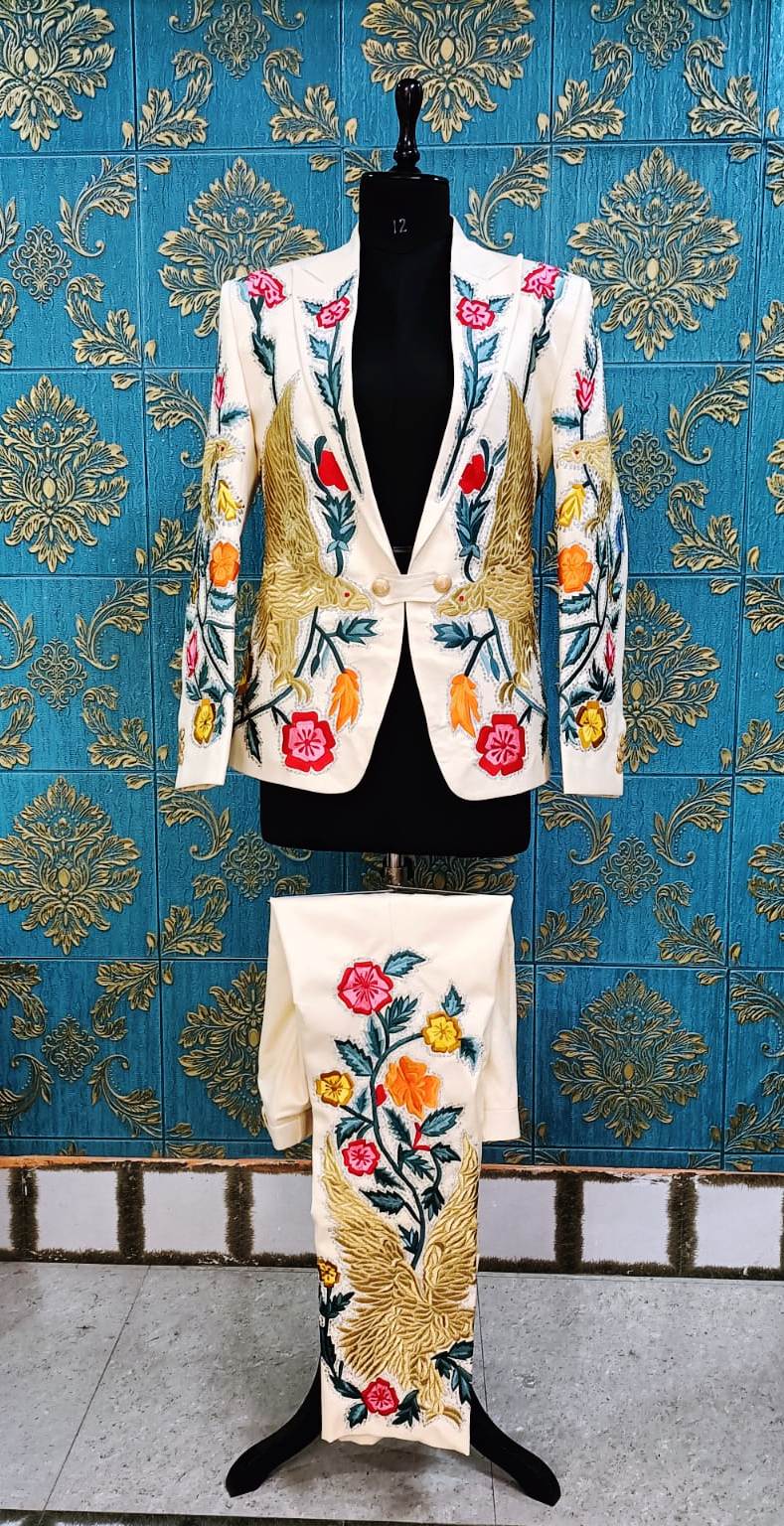 Men 2pc Ivory Embroidery Suit (NS-06) Bespoke Point