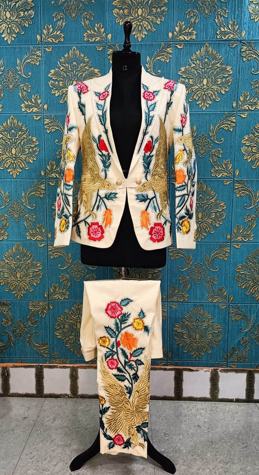 Men 2pc Ivory Embroidery Suit (NS-06) Bespoke Point