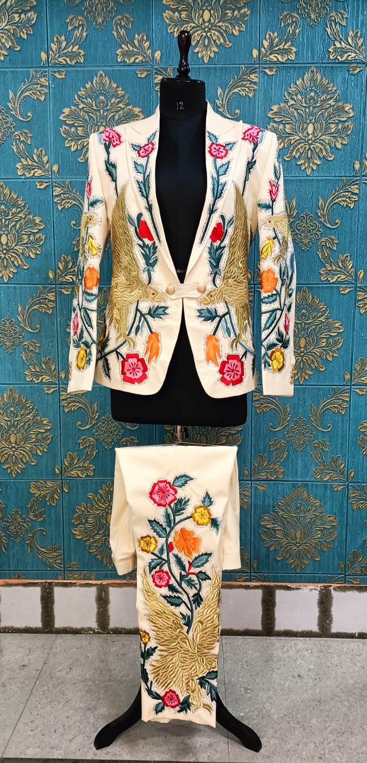 Men 2pc Ivory Embroidery Suit (NS-06) Bespoke Point
