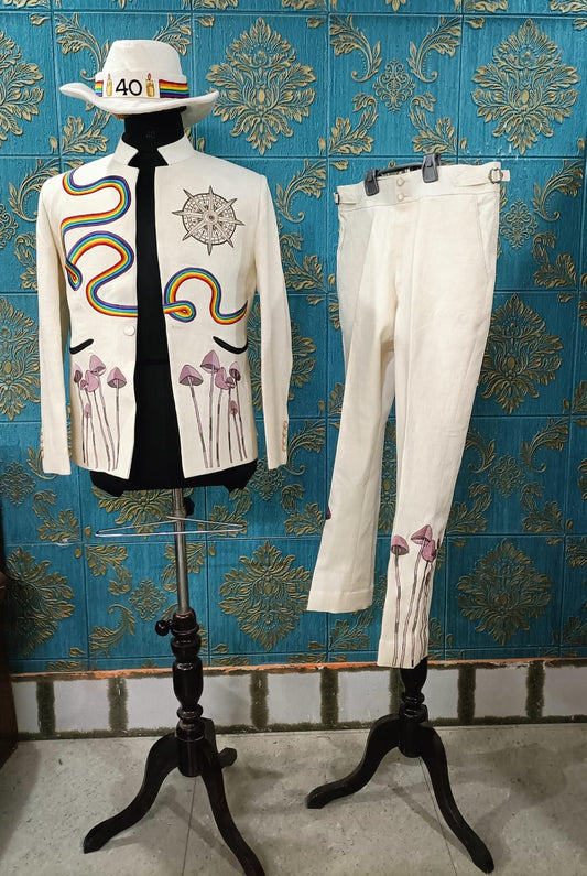 Custom Made 2pc Cream Linen Suit Bespoke Point