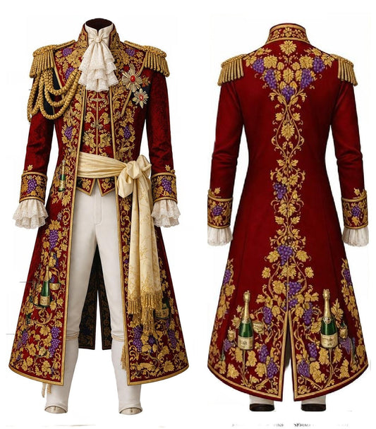 Men 3pc French Rococo Fashion 18th Century Suit Costume Hand Embroidery Free Lace Jabots & Cuff (HS-235) Bespoke Point