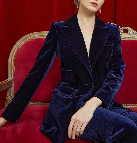 Women Blue Velvet 2pc Suit (WS-90) Bespoke Point