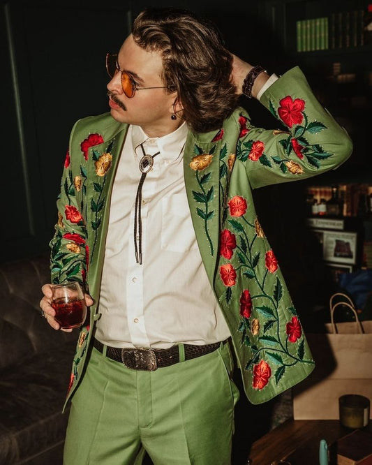 Men 3pc French Rococo Fashion 18th Century Suit Costume Hand Embroidery Free Lace Jabots & Cuff(HS-252) (Copy) Bespoke Point