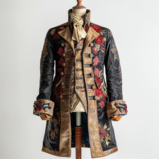 Men 3pc French Rococo Fashion 18th Century Suit Costume Hand Embroidery Free Lace Jabots & Cuff (HS-220) Bespoke Point
