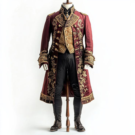 Men 3pc French Rococo Fashion 18th Century Suit Costume Hand Embroidery Free Lace Jabots & Cuff (HS-222) Bespoke Point