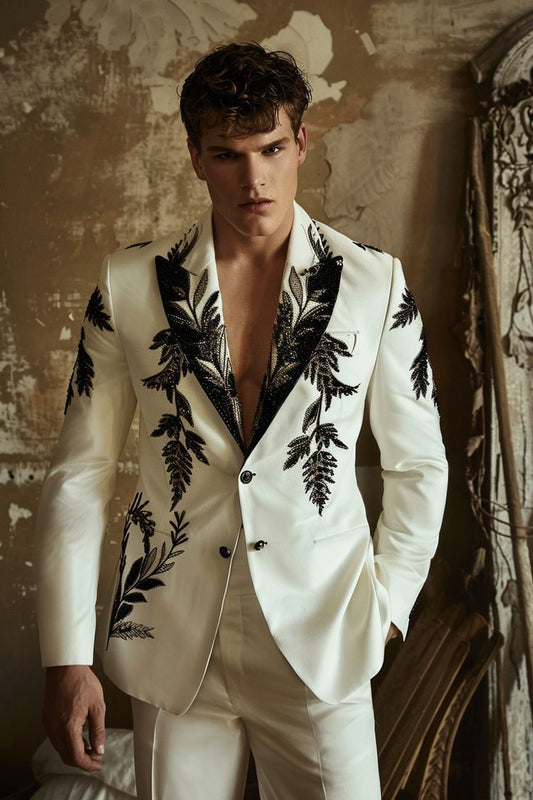 Men 3pc French Rococo Fashion 18th Century Suit Costume Hand Embroidery Free Lace Jabots & Cuff(HS-251) Bespoke Point