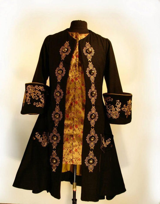 Men 3pc French Rococo Fashion 18th Century Suit Costume Hand Embroidery Free Lace Jabots & Cuff (HS-162) Bespoke Point