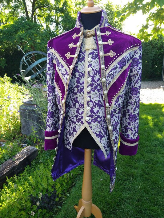 Men 3pc French Rococo Fashion 18th Century Suit Costume Hand Embroidery Free Lace Jabots & Cuff (HS-226) Bespoke Point