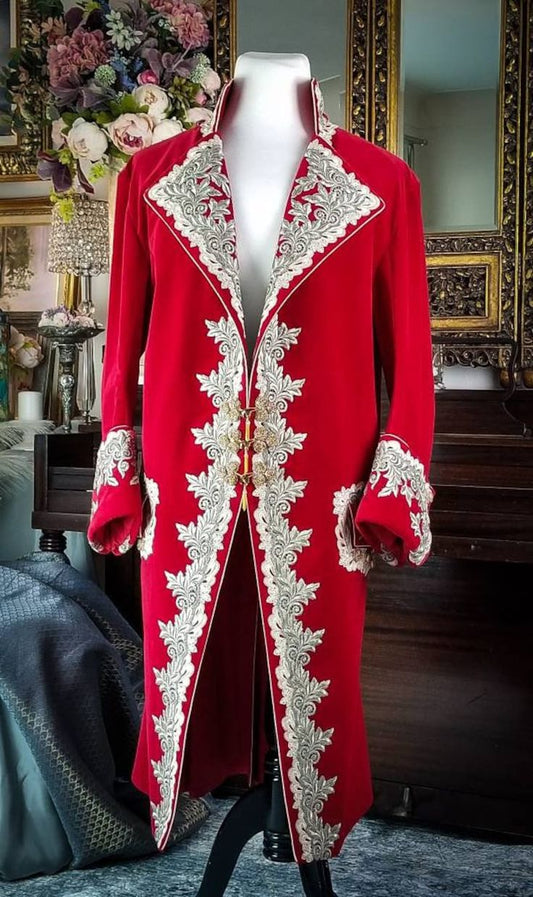 Men 3pc French Rococo Fashion 18th Century Suit Costume Hand Embroidery Free Lace Jabots & Cuff (HS-227) Bespoke Point