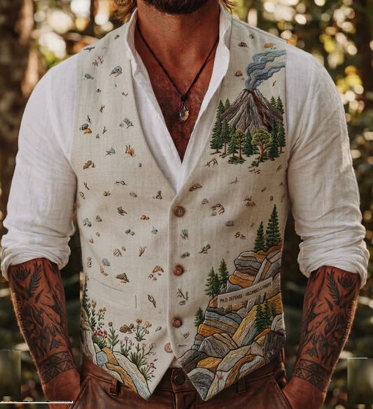 Men's Embroidered Linen Vest Boho Wedding (V-26) Bespoke Point